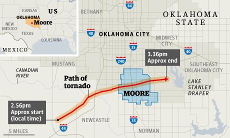 Path of the tornado through Moore, Oklahoma